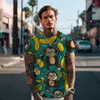 T-shirts pour hommes Fashion Loose -shirt Summer Short -sleeved -shirts Vêtements Casual Vacation Style Monkey 3D Printed