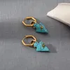 Hoop Earrings Fashion Turquoise Stainless Steel For Women Trendy Geometric Circle Blue Stone 18 K Gold Metal Jewelry