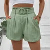 Calça feminina Casual Color Sólida Cintura elástica do traje de bolso da cintura shorts