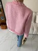 Damenjacken, Ankunft, Herbst, Frühling, rosa, süße Luxus-Tweed-Kette-Design-Jacke, Damen-Wollmäntel, elegante, schlanke, kausale Oberbekleidung