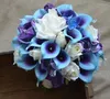 Bröllopsblommor Peorchid Real Touch Blue Purple Bridal Bouquet Calla Lily Ivory Artificial Roses Orchids Silk Hand