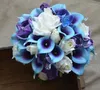 Hochzeitsblumen PEORCHID Real Touch Blau Lila Brautstrauß Calla Lilie Elfenbein Künstliche Rosen Orchideen Seide Hand