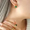 Hoop Earrings Exquisite Special-Interest Design Green White Glass Stone Titanium 18K Gold Plated