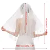 Bridal Veils Wedding Veil With Comb Illusion Tulle Pearl Beads Sheer Hair Accessories For Bride 2 Tiers Elbow Length