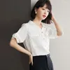 Vrouwen Blouses 2023 Zomer Koreaanse Versie Chiffon Revers Korte Mouw Modieuze Elegante Losse Vrouwen Kleding T57