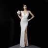 Casual Dresses Green V Neck Spaghetti Strap Backless Luxury Sequined Cocktail Elegant Prom Dress Sexy High Split Formal Gown For Women