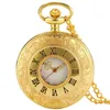 Pocket Watches Luxury Noble Golden Quartz Watch Lady Exquisite Roman Numeral Dial Men Durable Chain Alloy Necklace Pendant Gifts For Mom