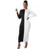 Designer Maxi Dress Femmes À Manches Longues Robe Moulante Sexy Noir Blanc Patchwork Imprimer Robe Longue Party Night Clubwear En Vrac En Gros Vêtements 9079