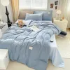 Ensembles de literie YanYangTian Ensemble de linge de lit en coton lavé FourPiece Ensemble de draps Ensembles de confort Couleur unie Simple Couple Housse de couette 230731