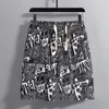 Heren Shorts Cartoon Graffiti Katoen Zomer Slank Plus Vet Over De Knie Losse Rechte Pijpen Strand Broek Trend Mannen Zand Tij