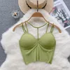 Damen-Tanks für Damen, Sommer, süße Camis aus merzerisierter Baumwolle, sportliches Yoga, schlankes ärmelloses Bralette, sexy rückenfreies Neckholder-Top mit Brustpolster