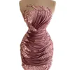 2023 Cocktail Dresses Sexy Arabic Sequined Lace Velvet Beaded Short Mini Sheath Evening Prom Party Dress Homecoming Gowns