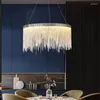 Lampade a sospensione Lampadari Luci LED Catena moderna con nappa Nordic Acciaio inossidabile Argento Lampada da soffitto dimmerabile per ristorante Lampada a sospensione