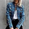 Women's Jackets Denim Jacket Nail Buckle Ribbon Double Breasted Splicing Button Slim Coat 230731
