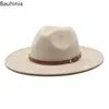 Chapéus de aba larga balde Bauhinia para mulheres Vintage camurça feltro chapéu Fedora Panamá Western Cowboy inverno cavalheiro formal masculino chapeu feminino 230801