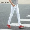 Herr jeans 2023 män sträcker mager manliga designer märke super elastiska raka byxor smala fit mode vit