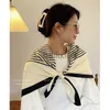 Scarves Blk White Stripe Women Silk Scarf Neck Hair Band Thin Square Head Tie Print Scarves Lady Foulard Head Band 70cm J230801