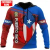 Herrtröjor 2023 Anpassa namn Puerto Rico 3D över hela tryckta mens hoodie unisex casual jacka zip Sudadera Hombre MT-56