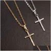 Pendant Necklaces Fashion Cross Pendants Gold Black Color Crystal Jesus Necklace Jewelry For Men/Women Wholesale Drop Delivery Dhweo