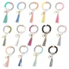 Bracelets de cheville perles en bois souple Bracelet avec clés gland pour femmes multicolore Silicone porte-clés accessoires porte-clés en gros 2023