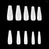 FALSE NAILS 500 PCS Lång kista Fake Full Cover Natural Ballerina Nail Abs Tips 10 Storlekar med fodral (White)