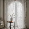 Vorhang, durchsichtige Spitzenvorhänge für Schlafzimmer, elfenbeinfarben, elegante viktorianische Wellenkanten, Blumenmuster, Küchenfenster, Stangentasche