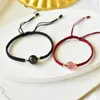 Charm-Armbänder, handgefertigt, Erdbeerkristall, für Frauen, glückliches rotes Seil, gewebtes Armband, Herren-Armband aus schwarzem Achat, Paarschmuck