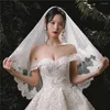 Bridal Veils Elegant Two Layers Lace Women Wedding Veil With Combe White Ivory Tulle Edge In Stocks