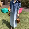 Casual Dresses 2023 Turn-turn Collar Button Denim Dress Shirt Maxi Long Sleeve Vestido Vintage Fall Spring Korean Femme Robe