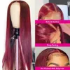 250% 99J Burgundy Lace Front Simulaiton Human Hair Wigs Glueless Red Colored Brazilian Straight HD Lace Frontal Closure Wig 30 34 Inch