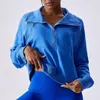 Camicie attive Felpa con cappuccio da yoga da donna Copri testa Mezza cerniera Collo alto Sport Antivento Caldo Fitness all'aperto Manica lunga allentata Donna