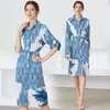 Vestidos casuales Runway Shirt Midi para mujer manga larga Streewear rayas florales elegante fiesta playa vacaciones vestido K367