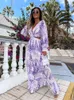 Basic CasUAl Dresses Cut Out Deep V Neck Long Dress Women Clothing Print Floral Sexy Slim Maxi Pareo Slim Long Sleeve Robe Boho Vestidos 230801