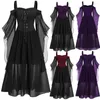 Casual Dresses Women Halloween Gothic Punk Plus Size Lace Dress Cold Shoulder Bat Sleeve Vintage Girls Long Party