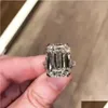 Alianças de casamento de luxo 100% prata esterlina 925 corte esmeralda 6 ct simated diamante noivado coquetel feminino pedra preciosa joias finas drop del dhw5c