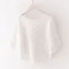 Vrouwen Blouses Vintage Casual Katoen Hollow Lace Shirt Vrouwen 2023 Dunne Batwing Mouw Witte Blouse O-hals Shirts Zomer Tops 27910