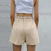 Shorts Feminino de Algodão Linho Perna Larga Verão Feminino Casual 2023 Calça Elástica Renda Solta Calça Feminina Senhora