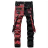 Jeans Masculino Moda Tendência Punk Colagem Calças Personalidade Juvenil Rebite Cone Cintura Média Casual