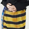 Skirts Miyake Pleated Yellow Black Stripe Print Floral Straight Midi Long Design Vintage High Quality OL Jupe VP0019