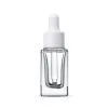 Flacon compte-gouttes en verre carré transparent flacon de parfum d'huile essentielle 15 ml avec bouchon blanc/noir/or/argent LL