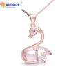 Chaîne de clavicule en pierre d'hibiscus pendentif cygne en cristal rose naturel créatif pour femmes collier en or rose plaqué 925