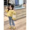 Kleidung Sets 4772C Mädchen Kleidung 2023 Koreanische Frühling Baby Floral Langarm Hemd Oder Neun Trompete Jeans Süße 230731