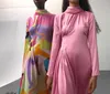 Casual Dresses Gloss Pink Acetate Ruches Satin Asymmetrisk Midi Dress Elegant Long Sleeve Fold Pleat Bias Cut Farored Event Party Formal