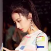 Ciondola gli orecchini in lega di temperamento coreano strass Cha lettera lunga moda femminile stelle stesso accessorio semplice di lusso