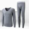 Intimo termico da uomo Long Johns 2Pcs Seamless Plus Pantaloni con scollo a V in velluto Abito che basa la camicia 2023 Autunno