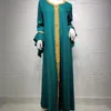 Etnische Kleding Midden-Oosterse Vrouwen Abaya Plus Size Lotusblad Mouw Geborduurde Gouden Kanten Jurk Moslim Gewaad Jalabiya