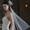 Veli da sposa Tulle bianco puro Due strati Matrimonio con fiocco di perle Corto per le donne Velo Pographvelos De Novia