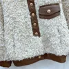 Women's Fur Women Fashion Faux Pu Leather Patchwork Imitation Lamb Coat Khaki Short Outwear Autumn Casual Long Sleeve Female