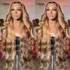 40Inch Highlight HD Body Wave Simulation Human Hair Wigs Honey Blonde Ombre Water Wave Brazilian Lace Frontal Wigs For Women