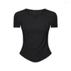 Camicie attive T-shirt da yoga a maniche corte T-shirt estiva da donna in tessuto a costine Slim Fit Gym Running Top Camicia da allenamento traspirante femminile Abbigliamento sportivo